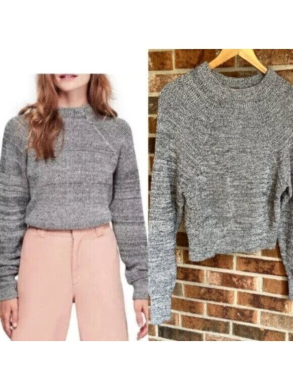 Free People Cotton Too Good Pullover Sweater Black Heathered EUC XS
